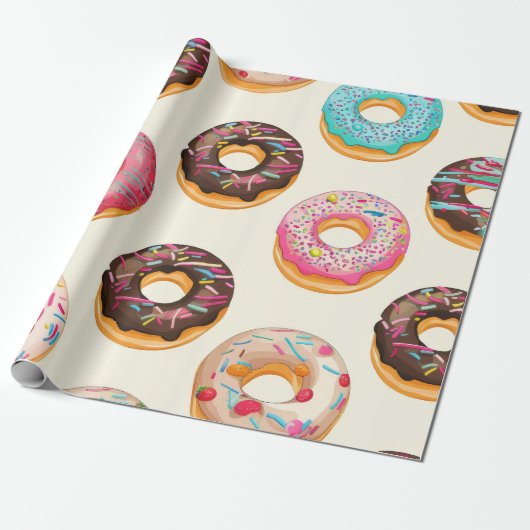 retro-donutpatroon cadeaupapier (Uitgerold)