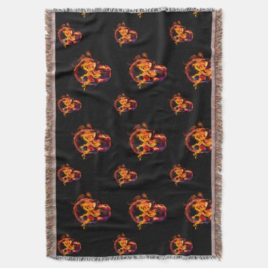 Retro Dood Burning Skelet Schedel in Vuur Deken (Voorkant Verticaal)