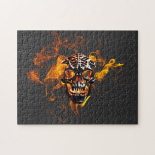 Retro Dood Burning Skelet Schedel in Vuur Legpuzzel