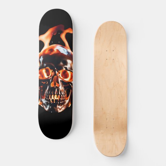 Retro Dood Burning Skelet Schedel in Vuur Skateboard (Voorkant)