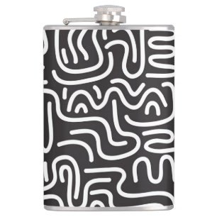 Retro Doodle golvende lijnen: Monochroom Heupfles