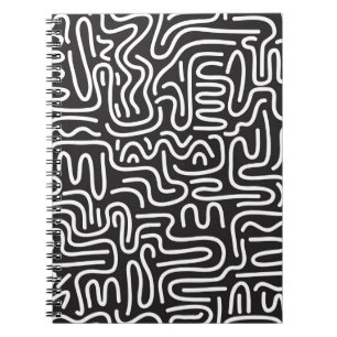 Retro Doodle golvende lijnen: Monochroom Notitieboek