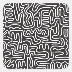 Retro Doodle golvende lijnen: Monochroom Vierkante Sticker