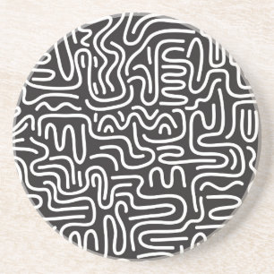 Retro Doodle golvende lijnen: Monochroom Zandsteen Onderzetter