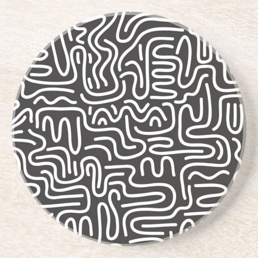 Retro Doodle golvende lijnen: Monochroom Zandsteen Onderzetter (Voorkant)