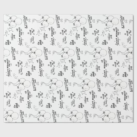 Retro Doodle Moderne Ballon Gelukkige Verjaardag Cadeaupapier (Vlak)