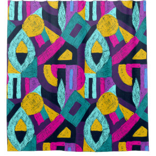 Retro doodles: geometrische pop kunst. douchegordijn
