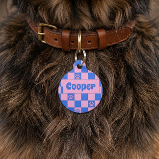Retro Dopamine Roze Blauwe Gepersonaliseerde Ident Huisdierpenning