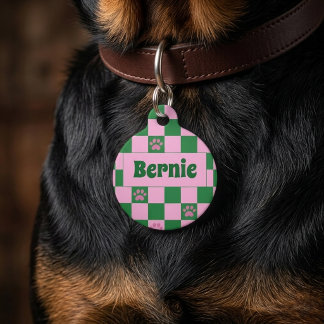Retro Dopamine Roze Groene Poot Hond Naam Identifi Huisdierpenning