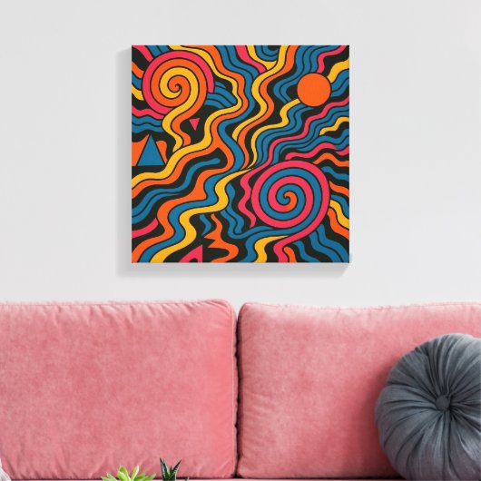 Retro Dopamine Vibes – Psychedelische Hersenkleure Canvas Afdruk (Insitu (Woonkamer))