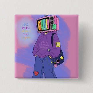 Retro dopamine vierkante button 5,1 cm