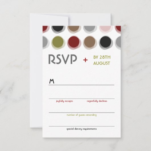 Retro Dots Fuzzy Colorful Mod Art Wedding RSVP (Devant)
