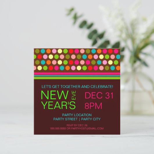 Retro Dots New Years Eve Party Invitation (Debout devant)