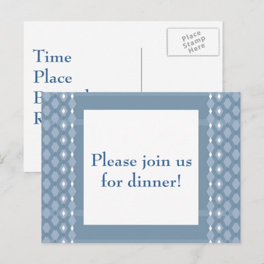 Retro Double Diamond Bleu Dîner Invitation (Devant / Derrière)