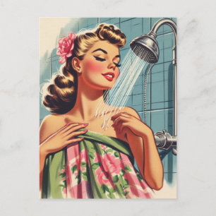 Retro Douche Pin Up Briefkaart