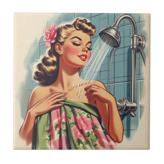 Retro Douche Pin Up Tegeltje (Voorkant)