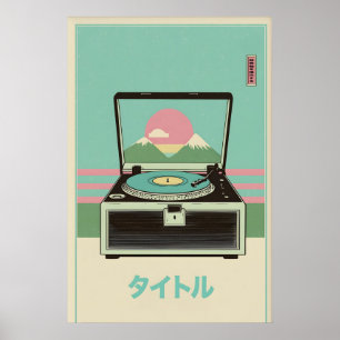Retro Draaitafel Kunstprint Japan Mid-Century Poster