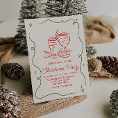 Retro Drawn Green Red Christmas Cocktail Fun Party Kaart