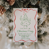 Retro Drawn Groene Rode Kerst Fun Tree Party Kaart