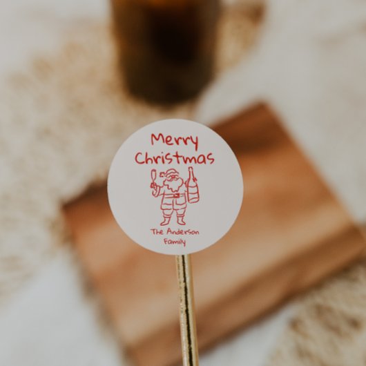 Retro Drawn Red Santa Claus Merry Christmas Ronde Sticker
