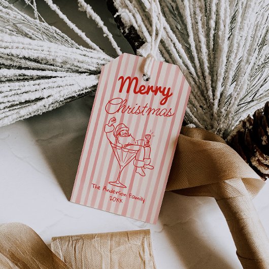 Retro Drawn Red Stripes Santa Claus Christmas Cadeaulabel