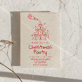 Retro Drawn Rode Champagne Toren Kerstfeest Kaart