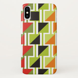 Retro driehoekpatroon en groene, zwarte vierkanten iPhone x hoesje