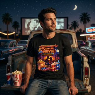 Retro Drive-In Bioscoop Neon Popcorn & Klassieke A Tri-Blend Shirt