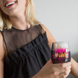 Retro Dronken in Love Bachelorette Feest Wijnglas Zonder Voet