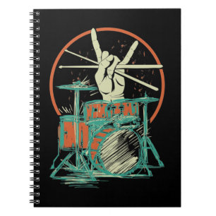 Retro Drum Set Music Drummer Drumsticks Notitieboek