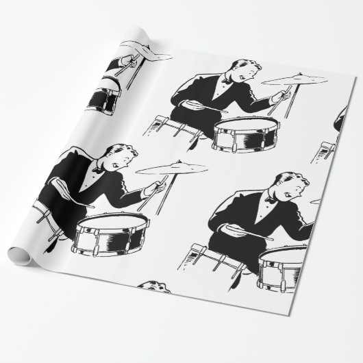 Retro Drummer Cadeaupapier (Uitgerold)