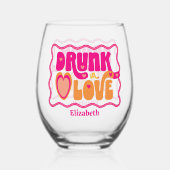 Retro Drunk in Love Meisjesuitje Feestje Wijnglas Zonder Voet (Achterkant)