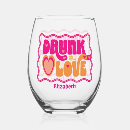 Retro Drunk in Love Meisjesuitje Feestje Wijnglas Zonder Voet (Achterkant)