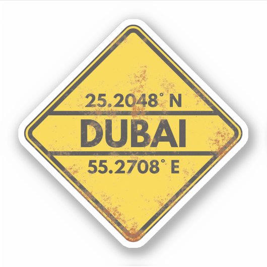 Retro Dubai Coordonnées Sticker en métal rouillé (Devant)