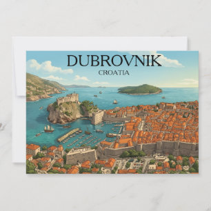 Retro Dubrovnik Adriatische Kust Illustratie Reis Kaart