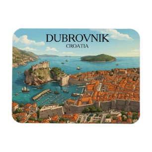 Retro Dubrovnik Kroatië Adriakust Panorama Uitzich Magneet