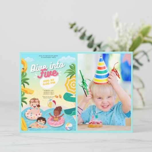 Retro duik in vijf 5e verjaardag kaart (Staand voorkant)