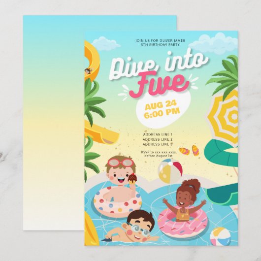 Retro duik in vijf 5e verjaardag kaart (Voorkant / Achterkant)