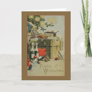 Retro Duitse Kerstkaart van Fröhliche Weihnachten Feestdagen Kaart