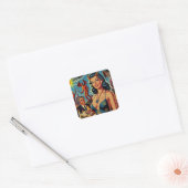 Retro Duivel Meisje Vierkante Sticker (Envelop)
