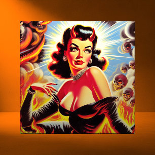 Retro Duivelse Pin-up Tegeltje