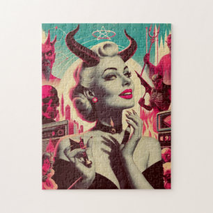 Retro duivelse vrouw collage legpuzzel
