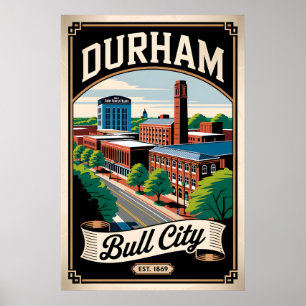 Retro Durham North Carolina Bull City Vintage Poster