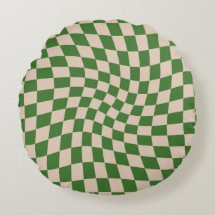 Retro Dusty Green Checkered Rond Kussen