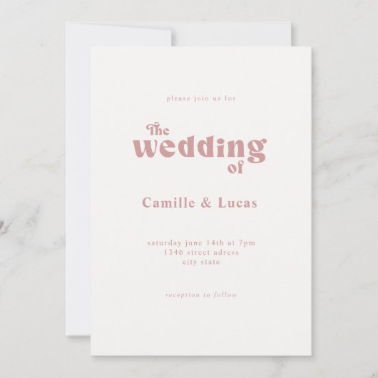 Retro Dusty Rose mariage invitation (Devant)