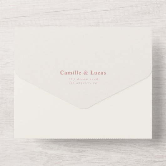 Retro Dusty Rose QR-code All-in-one uitnodiging (Achterkant)