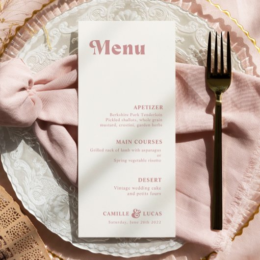 Retro Dusty Rose Rust Mariage Menu