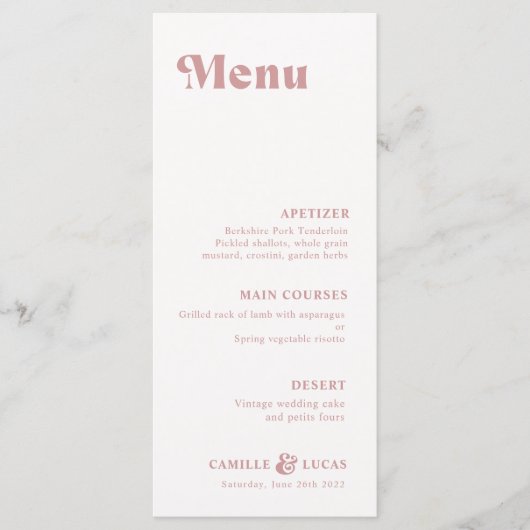 Retro Dusty Rose Rust Mariage Menu (Devant)