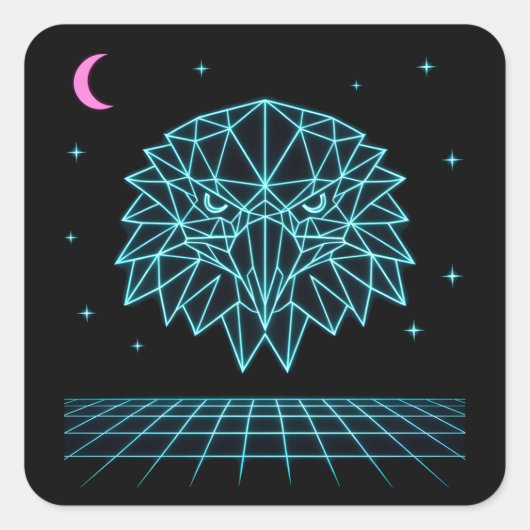 Retro Eagle Synthwave - Neon Flying Predator Vierkante Sticker (Voorkant)