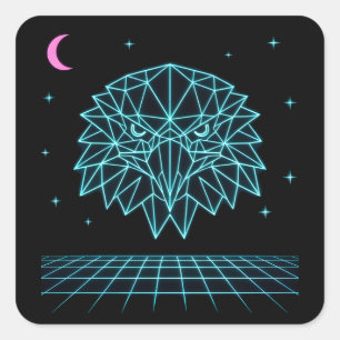 Retro Eagle Synthwave - Neon Vliegende Roofvogel Vierkante Sticker